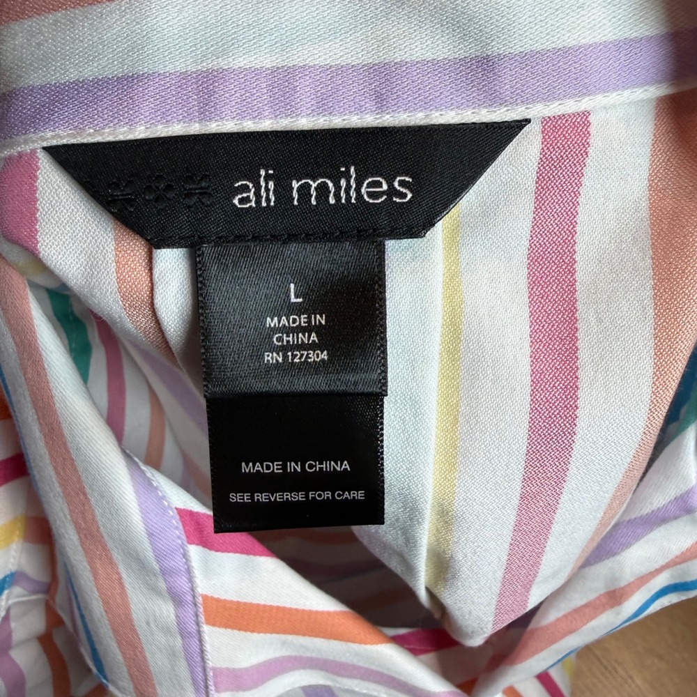 Ali Miles NWT Collared Striped Shirt Pastel Size Large - Picture 5 of 10